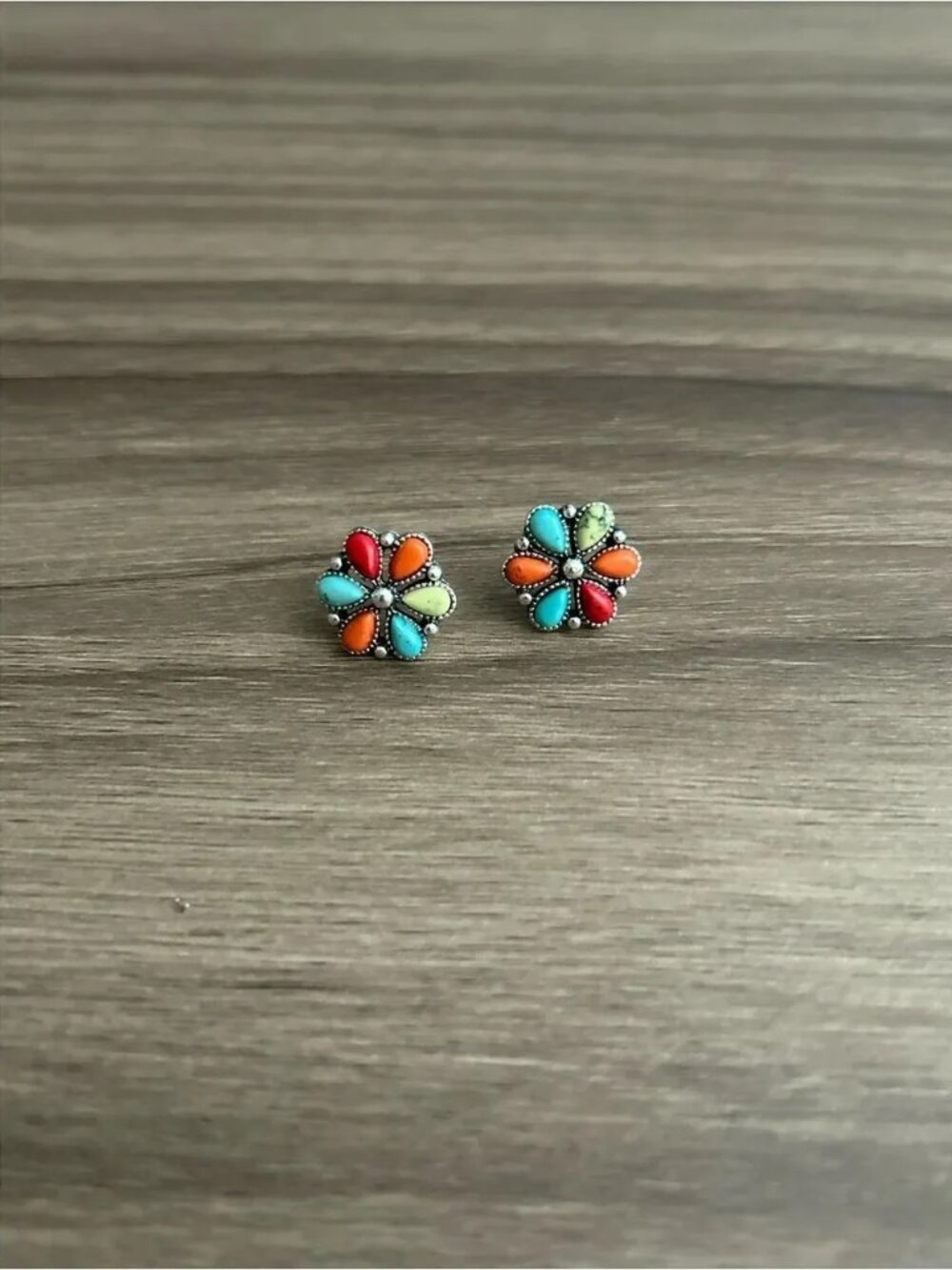 Stone flower earrings Q1319 - Picture 2 of 3